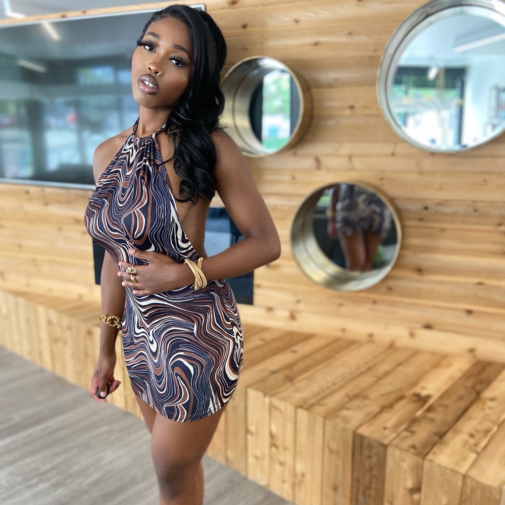 Marble print backless dress